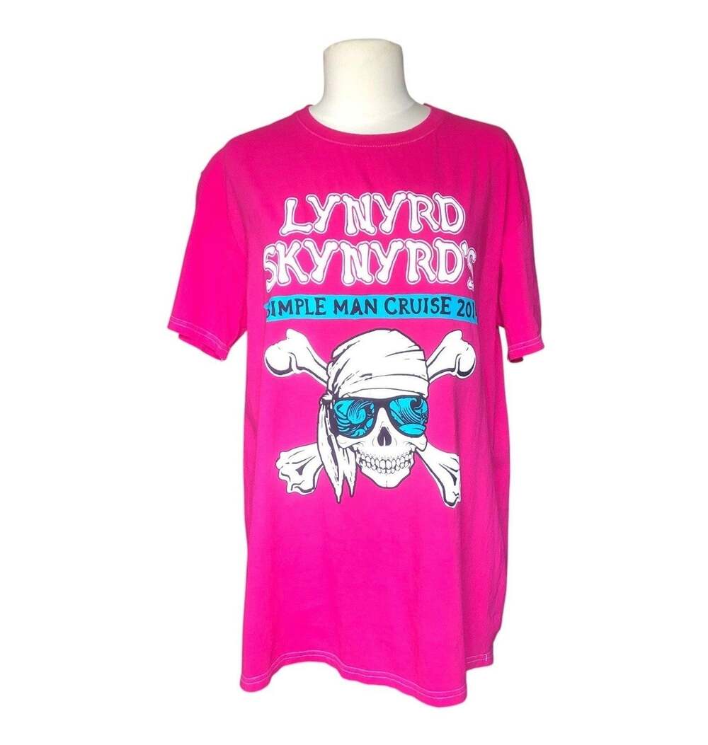 Lynyrd Skynyrd Simple Man Cruise 2014 Graphic Tee Pink Band T-Shirt Medium NWOT